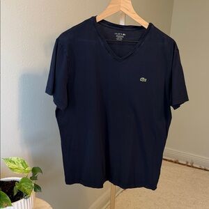 Lacoste Men's Dark Blue V-Neck Tee sz L